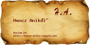 Hencz Anikó névjegykártya